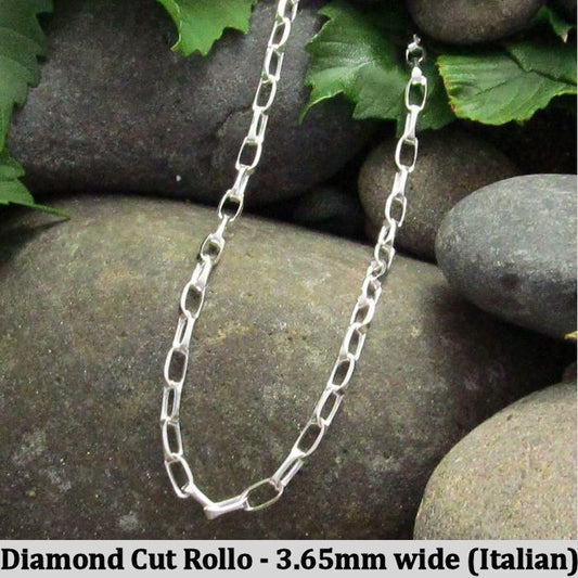 Diamond Cut Rollo Style Chain - Made in Italy - various lengths