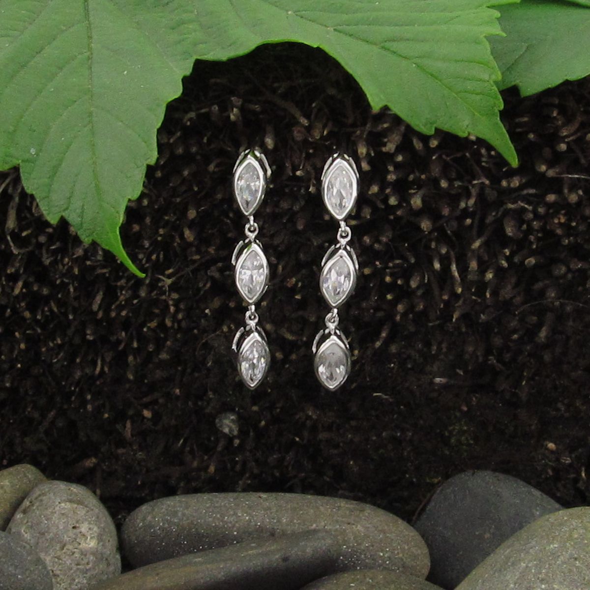 CZ Triple Marquise Stud Drop Earrings