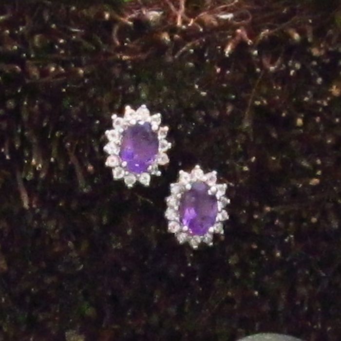 Oval Cluster Style Gemstone Earrings - Garnet, Amethyst or Blue Topaz