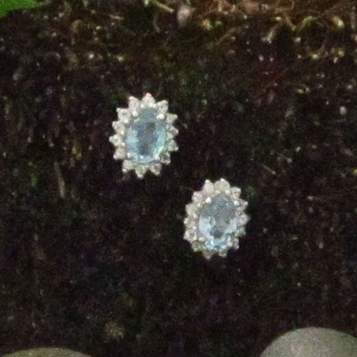 Oval Cluster Style Gemstone Earrings - Garnet, Amethyst or Blue Topaz