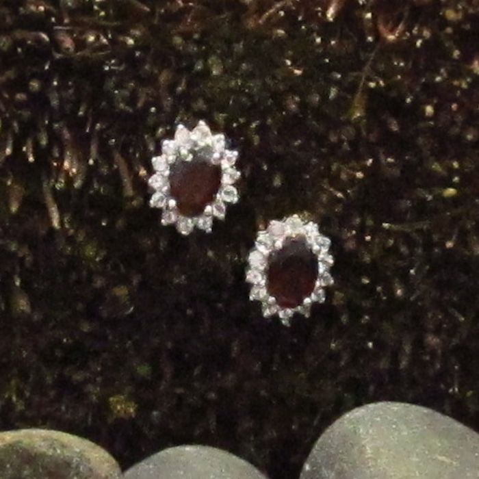 Oval Cluster Style Gemstone Earrings - Garnet, Amethyst or Blue Topaz