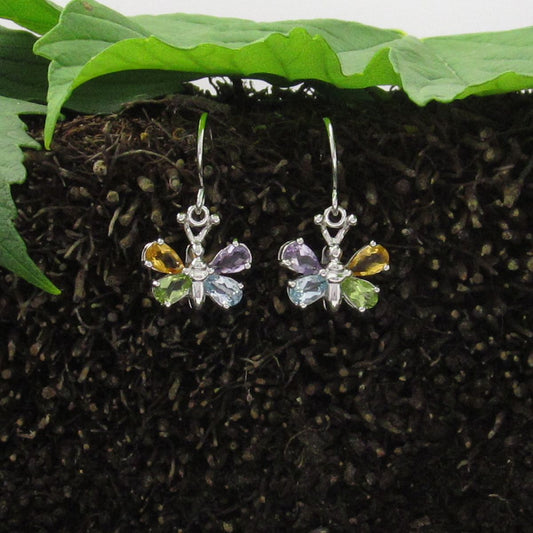 Multi Gemstone Butterfly Dangle Earrings