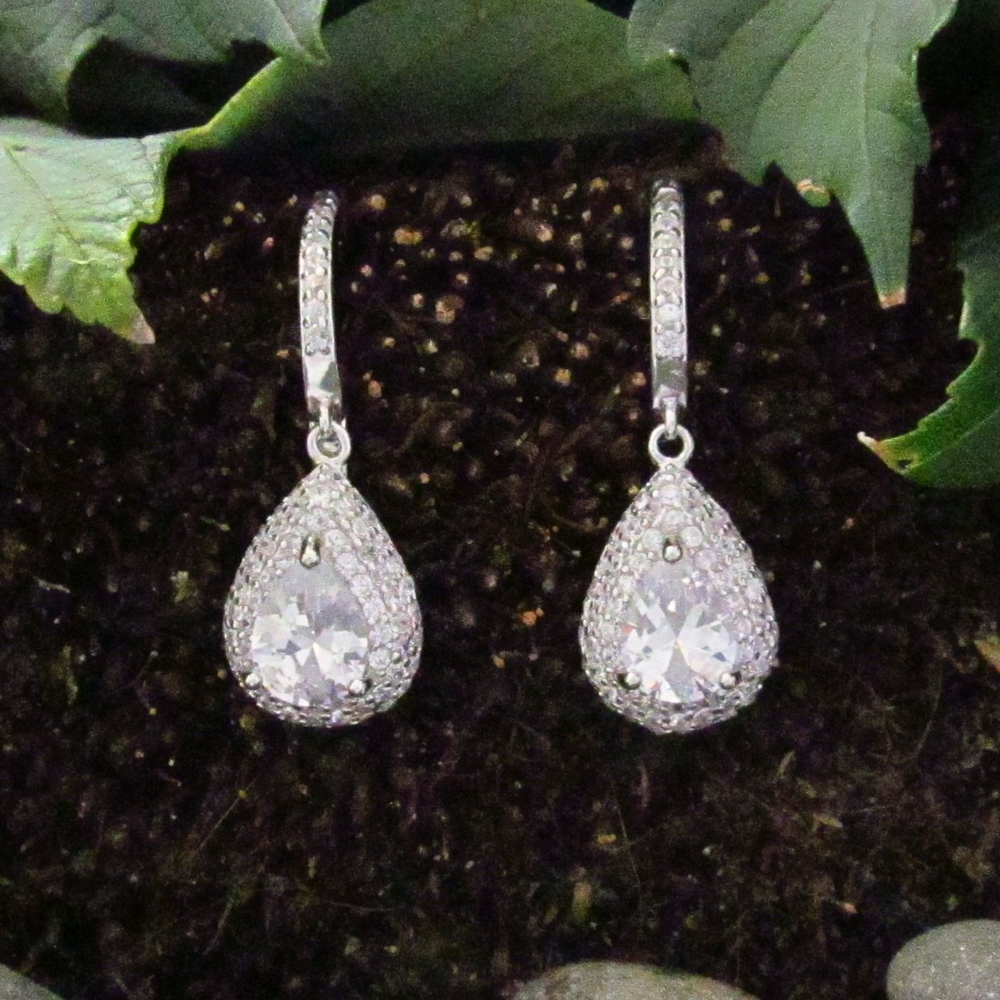 CZ Framed Pear Drop Earrings