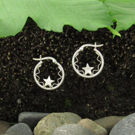Star Hoop Silver Earrings