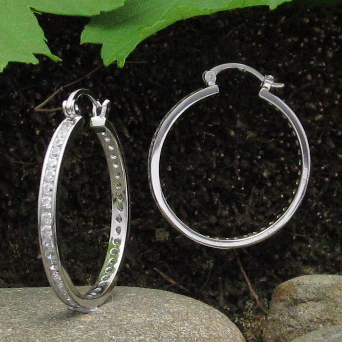 Round CZ & Silver Hoop Earrings