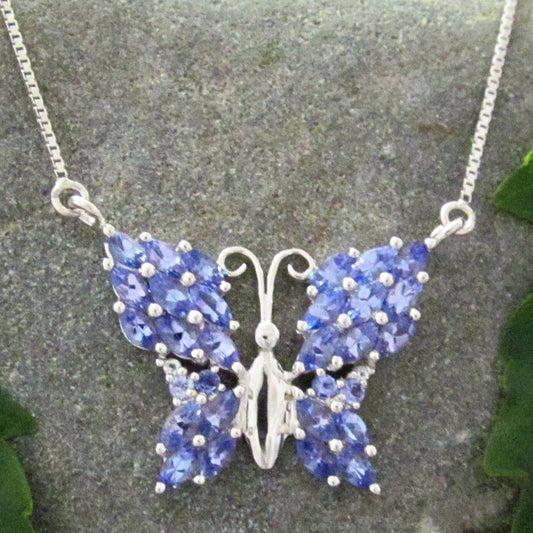 Tanzanite & White Topaz Butterfly Pendant & Chain (Necklace)