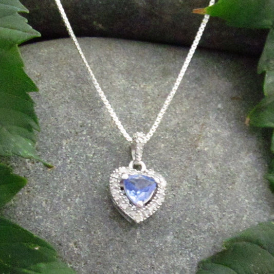 Tanzanite & White Diamond Heart Pendant
