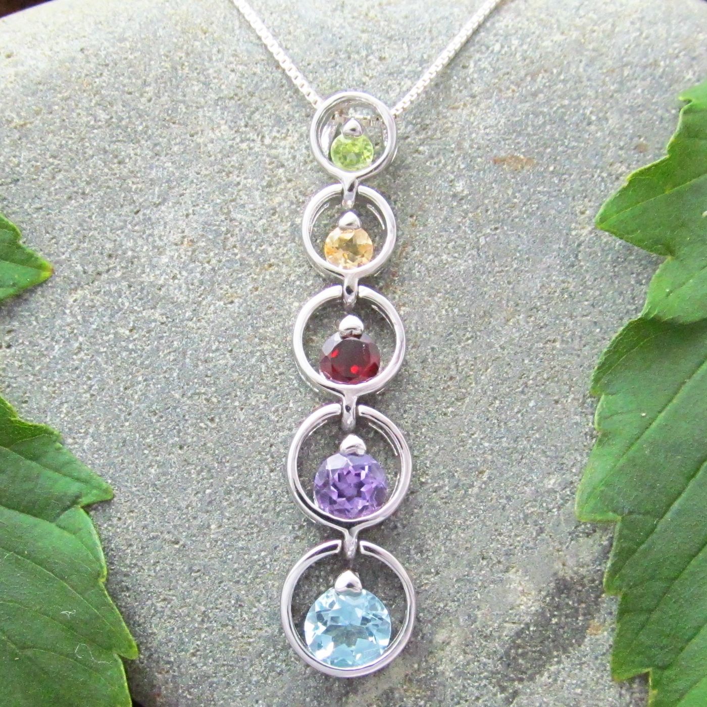 Multi Gemstone Drop Pendant