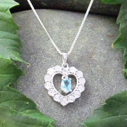 Blue Topaz & White Diamond Heart Pendant
