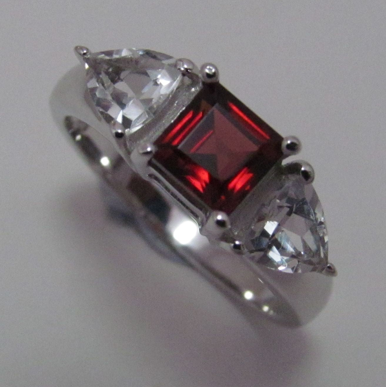 Garnet & White Topaz Three Stone Ring