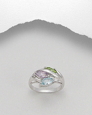 Multi Gemstone Leaf Ring