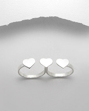Triple Heart - Two Fingered Adjustable Ring