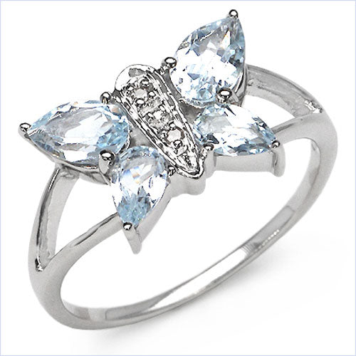 Blue Topaz & Diamond Butterfly Ring
