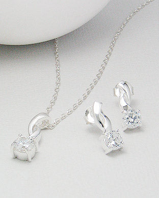 Single Round Cut CZ Pendant & Earrings Set