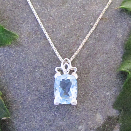 Blue Topaz Cushion Cut Simple Pendant