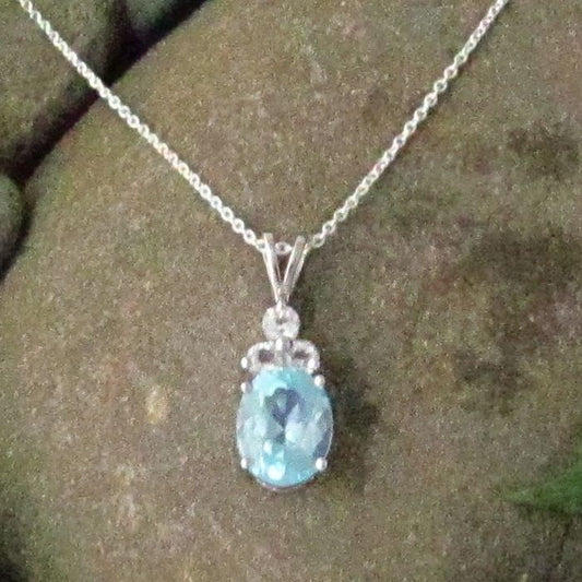 Blue Topaz & White Topaz Oval Pendant