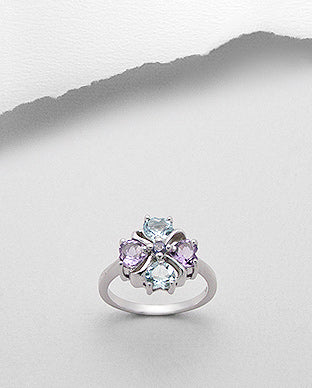 Amethyst & Blue Topaz Flower Ring